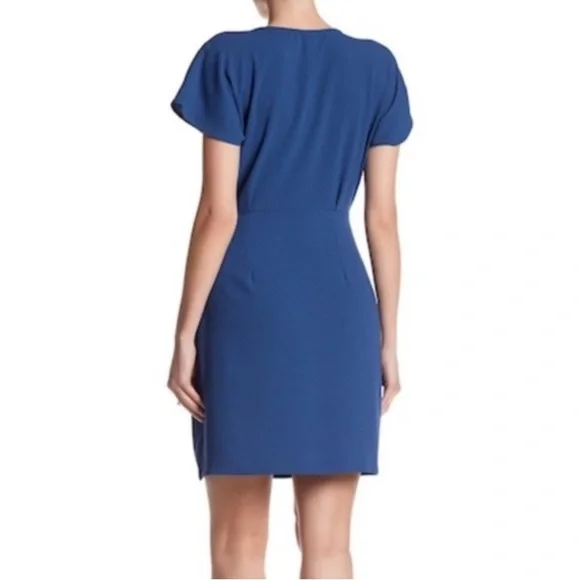 Nordstrom Bobeau Ink Blue Crepe Short Sleeve Wrap Mini Dress - Picture 2 of 9